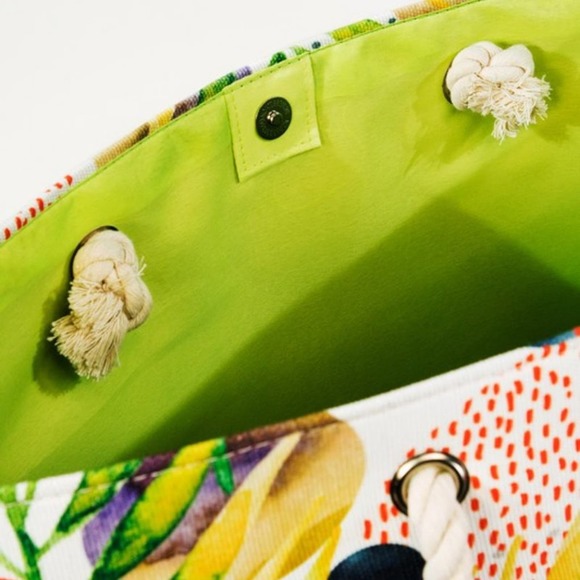 TROPICAL LEAF WITH FLOWER PRINT & ABSTRACT TOTE BAG - Picture 7 of 8